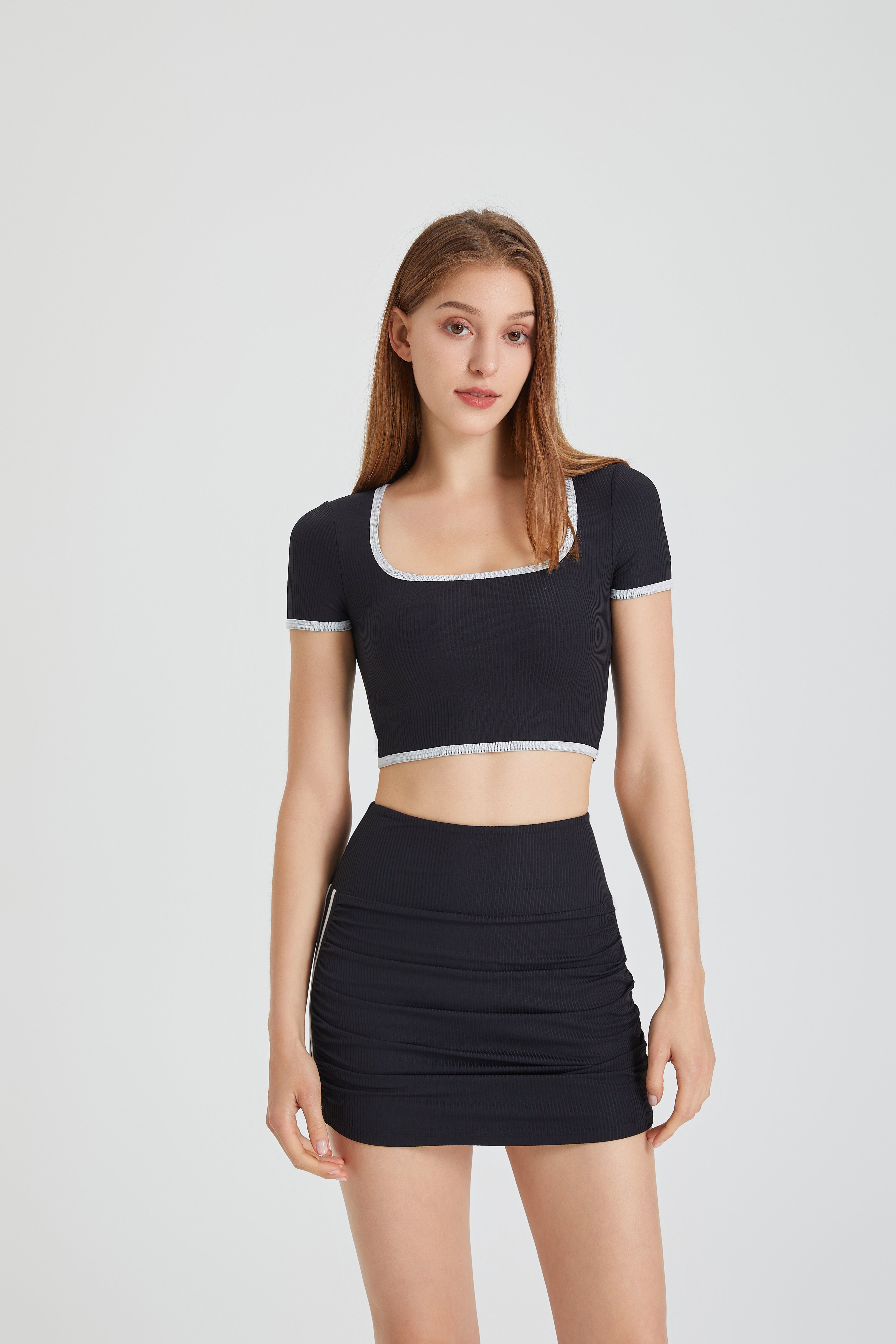 「Morning Haze 」Square Neck Ribbed Crop Top